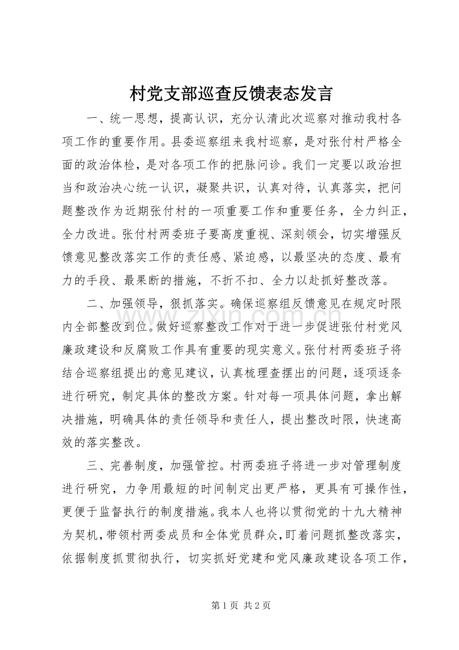 村党支部巡查反馈表态发言.docx_第1页