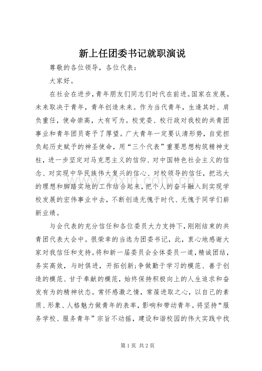 新上任团委书记就职演说.docx_第1页