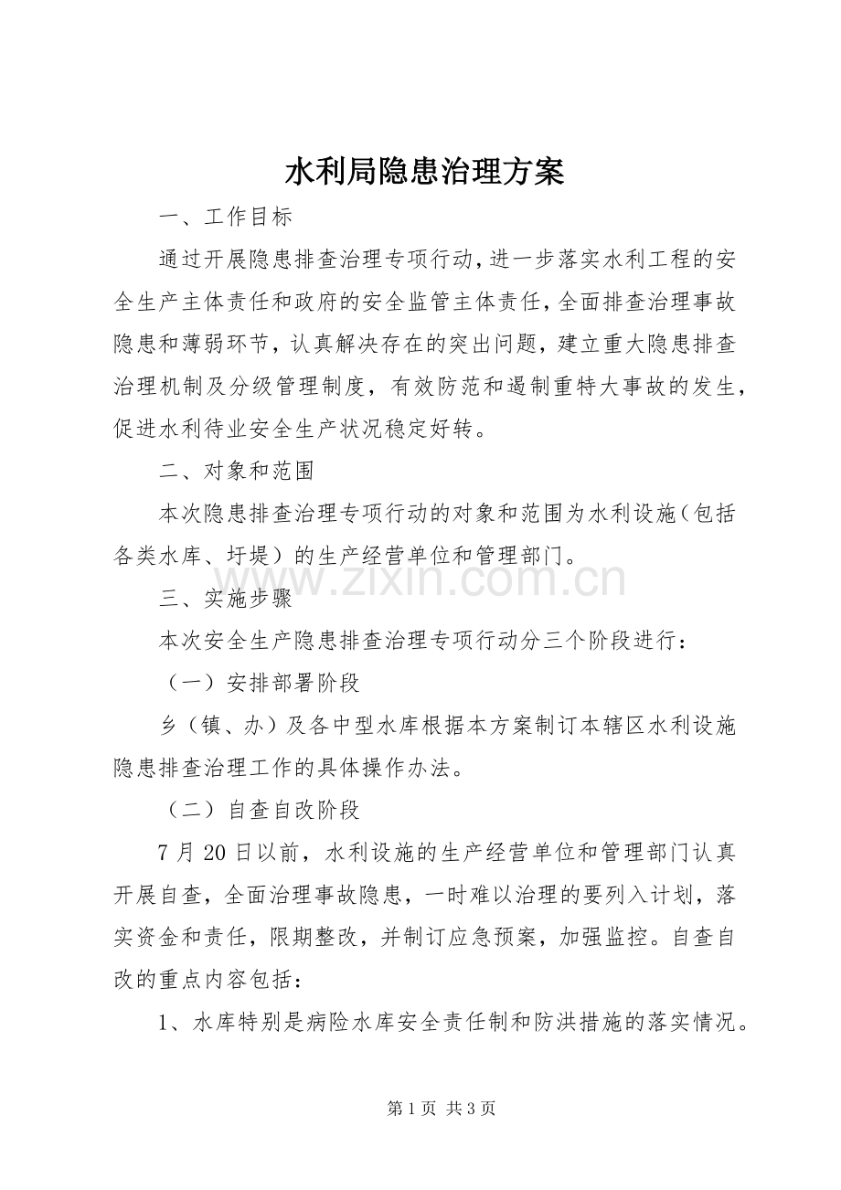 水利局隐患治理实施方案.docx_第1页