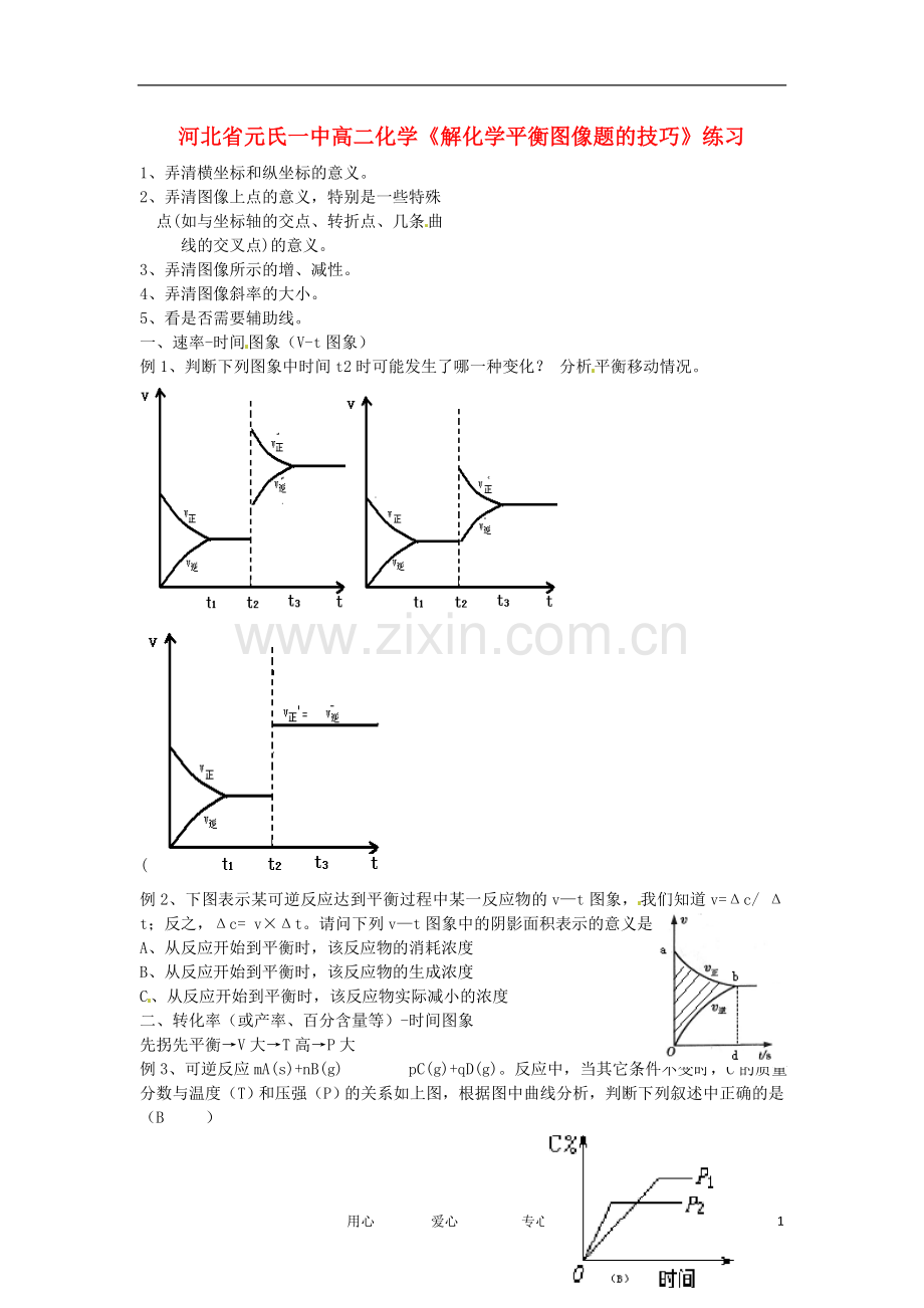 河北省元氏一中高二化学《解化学平衡图像题的技巧》练习.doc_第1页