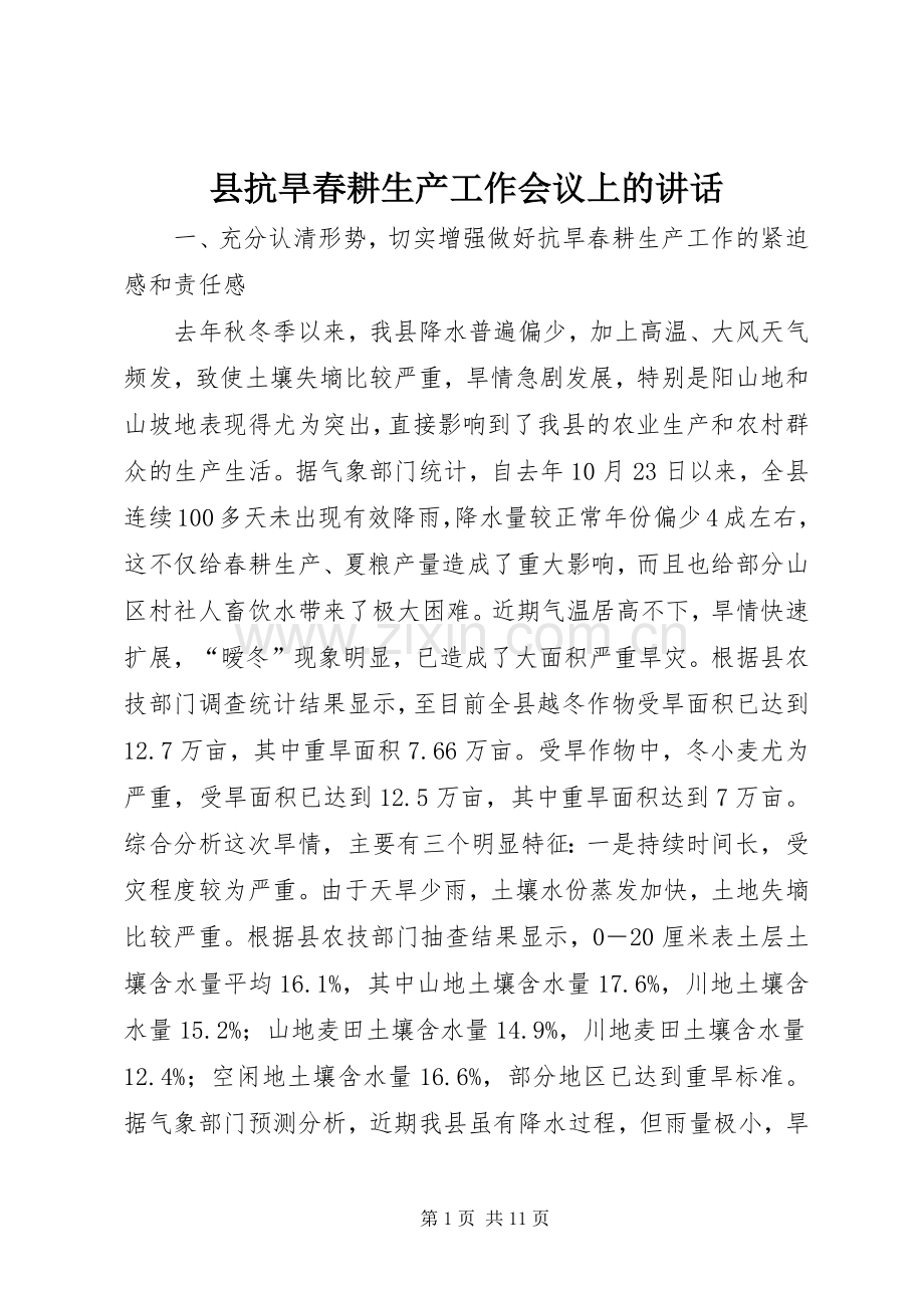 县抗旱春耕生产工作会议上的讲话.docx_第1页