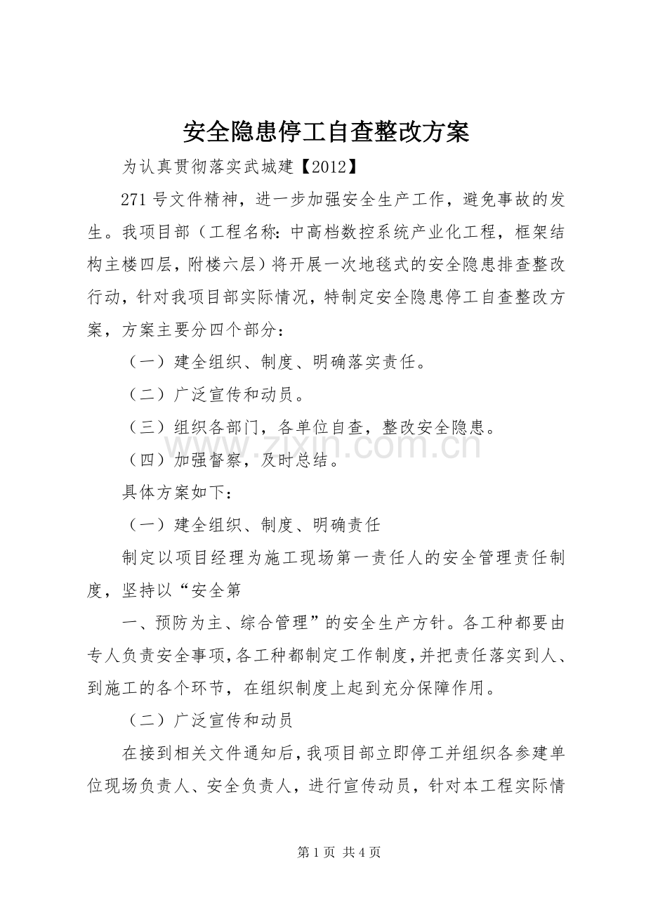 安全隐患停工自查整改实施方案.docx_第1页