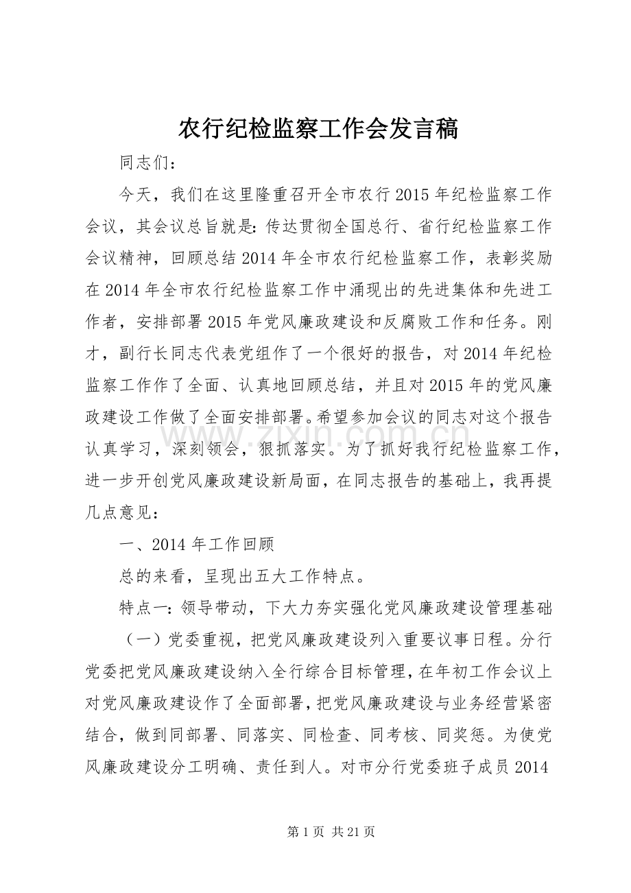 农行纪检监察工作会发言稿.docx_第1页