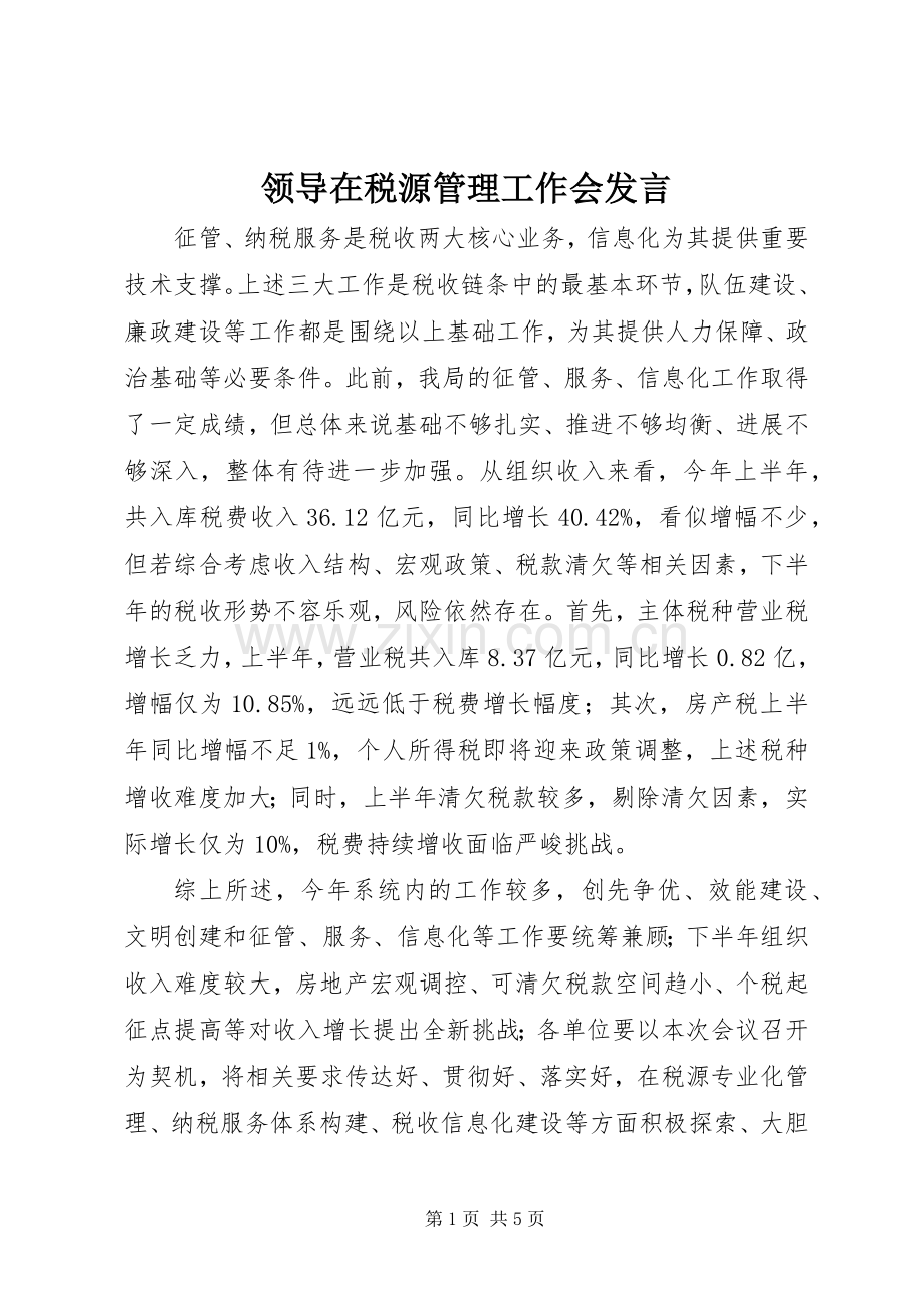 领导在税源管理工作会发言.docx_第1页