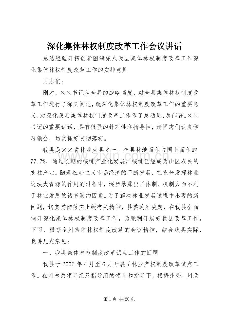 深化集体林权制度改革工作会议讲话.docx_第1页