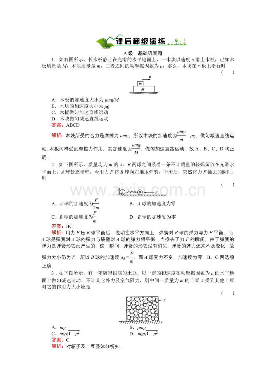 《绿色通道》人教版物理必修1课后梯级演练4-5专题.doc_第1页