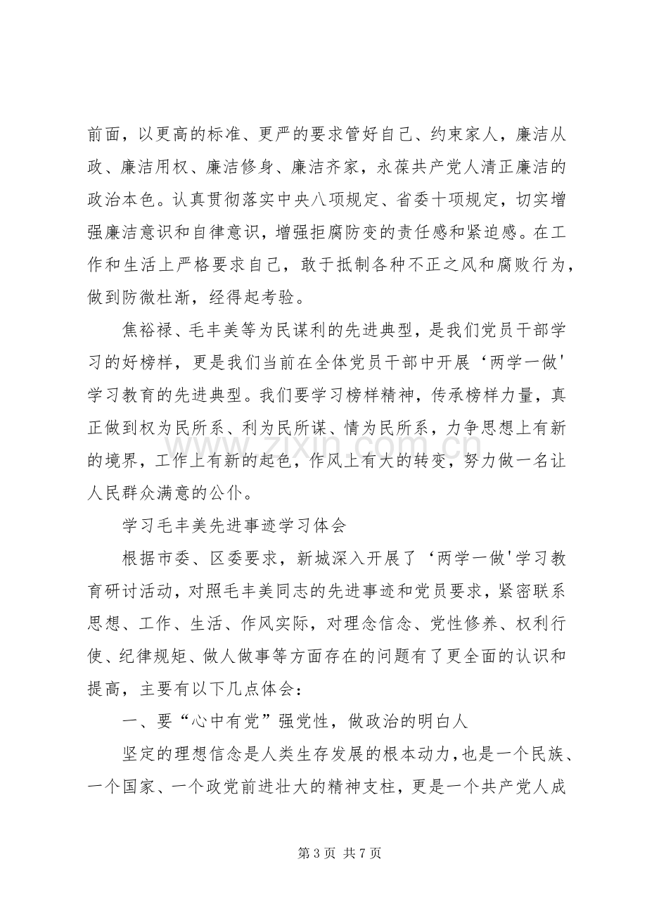 学习毛丰美先进事迹研讨发言2篇.docx_第3页