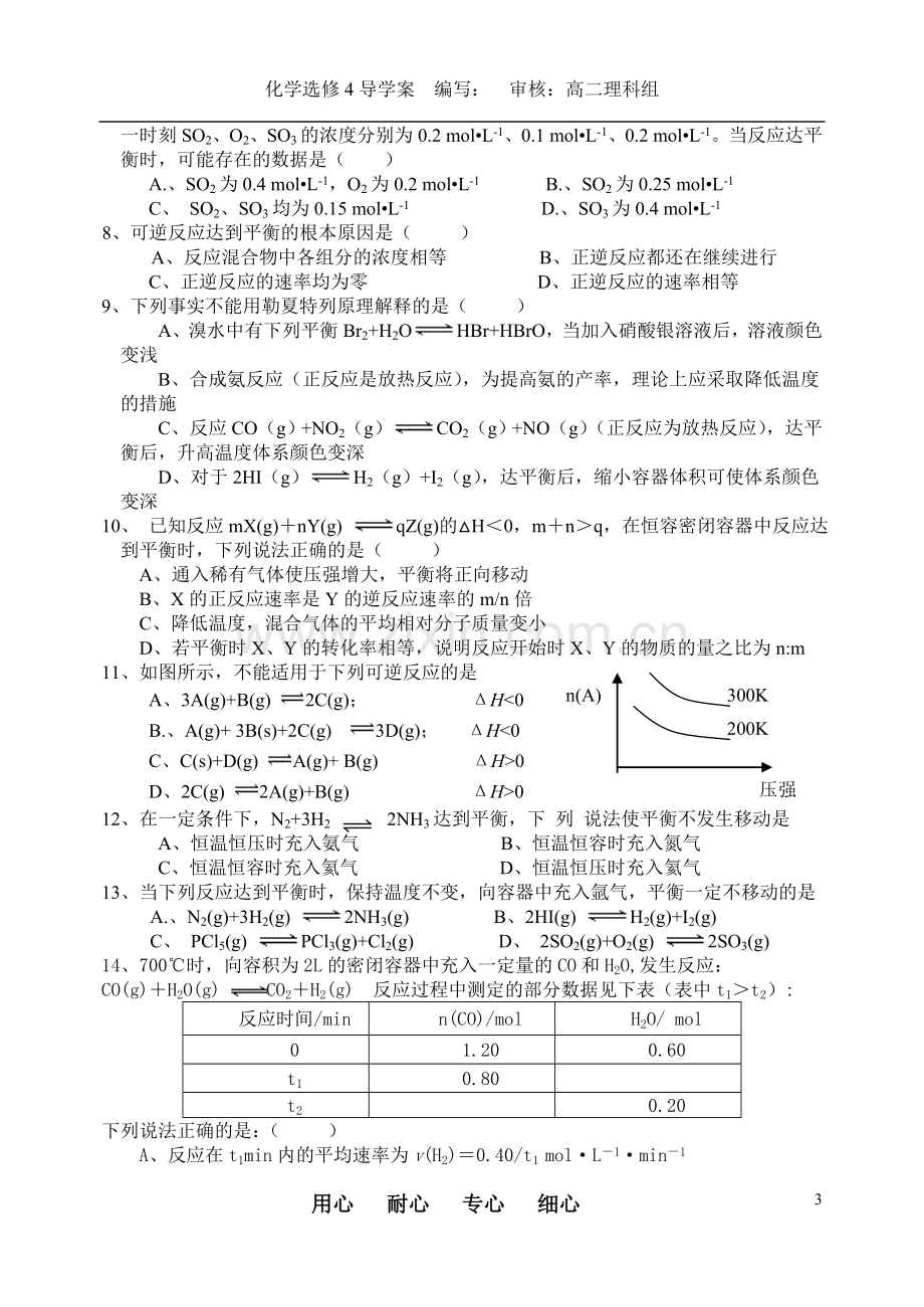 人教版化学原理选修四 第二章章末测试 提高.doc_第3页