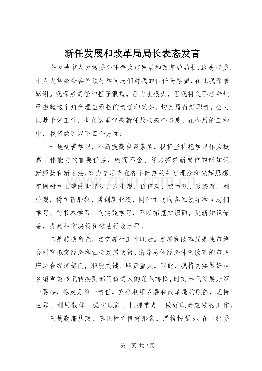 新任发展和改革局局长表态发言.docx_第1页