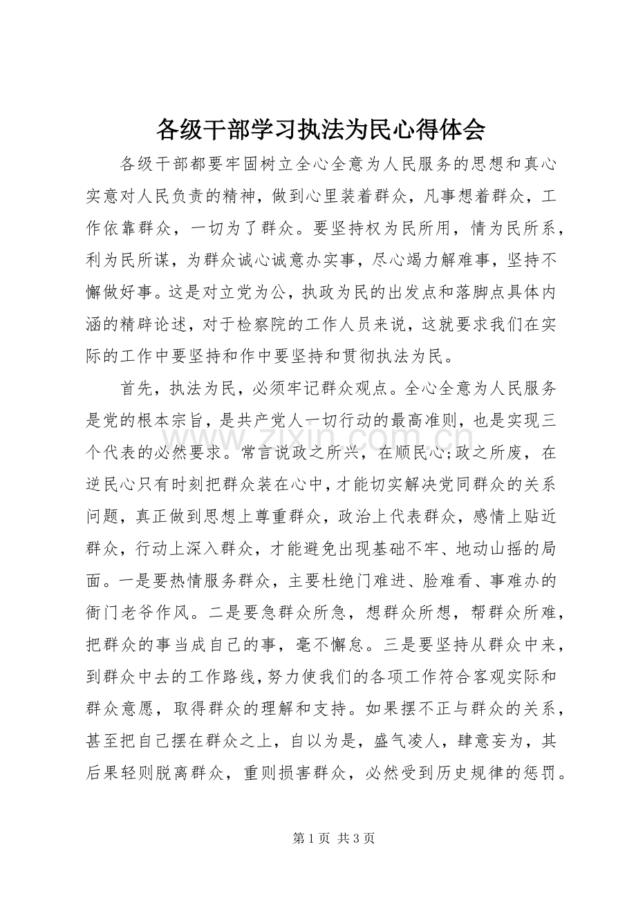 各级干部学习执法为民心得体会.docx_第1页