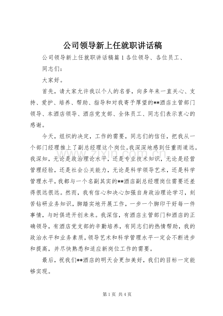 公司领导新上任就职讲话稿.docx_第1页