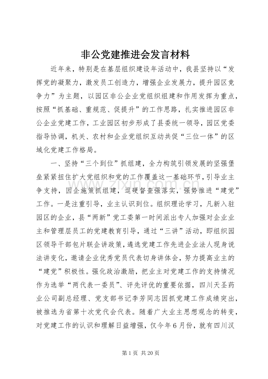 非公党建推进会发言材料.docx_第1页