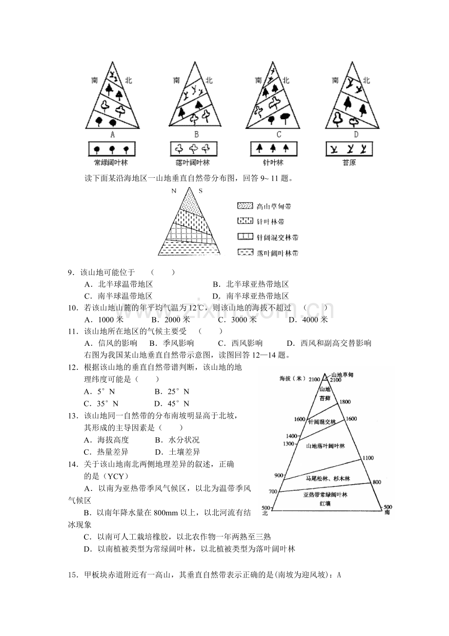 高三地理自然带图专题训练题[1]-2.doc_第2页