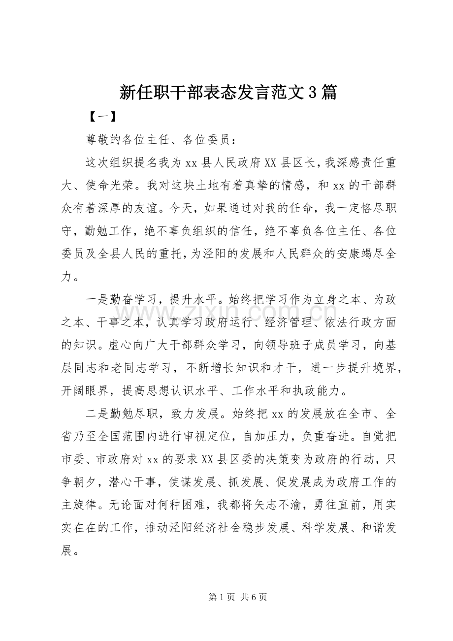 新任职干部表态发言范文3篇.docx_第1页