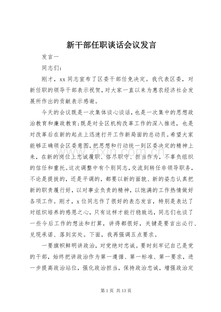 新干部任职谈话会议发言.docx_第1页