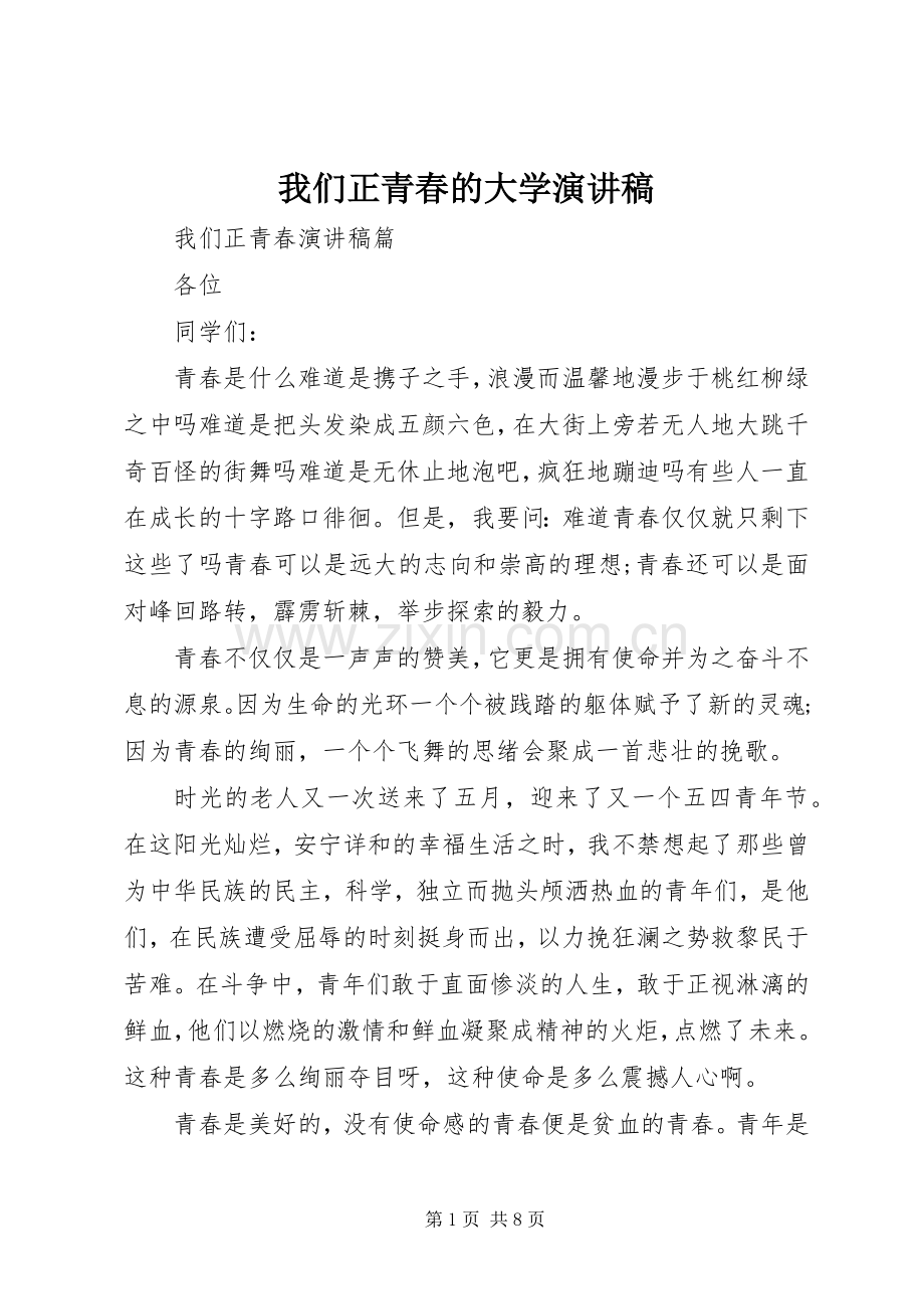 我们正青春的大学演讲稿.docx_第1页