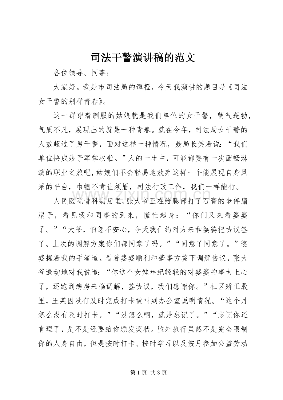 司法干警演讲稿的范文.docx_第1页