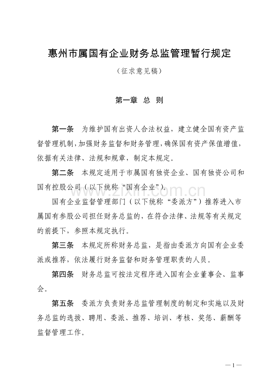 惠州市属国有企业财务总监管理暂行规定.doc_第1页