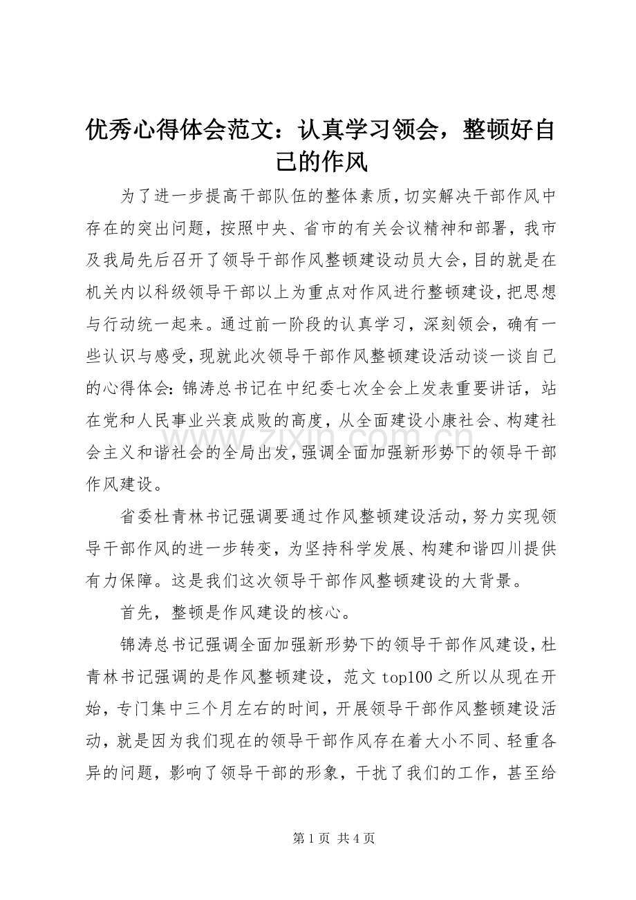 优秀心得体会范文：认真学习领会整顿好自己的作风.docx_第1页