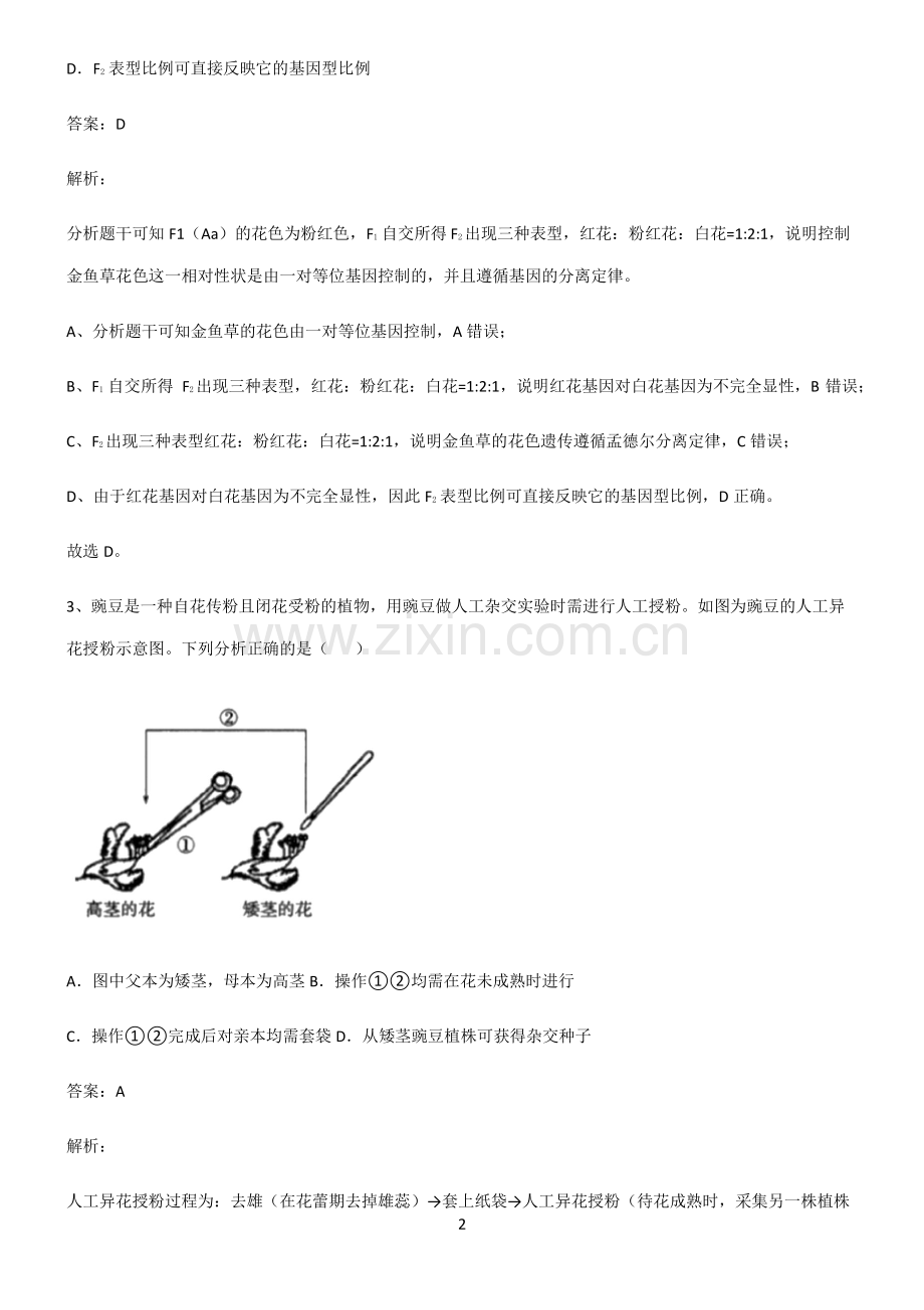 人教版2022年高中生物遗传因子的发现易错知识点总结.pdf_第2页