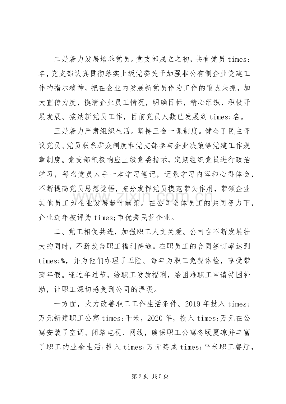 公司党委书记在党建工作交流会上的发言材料.docx_第2页