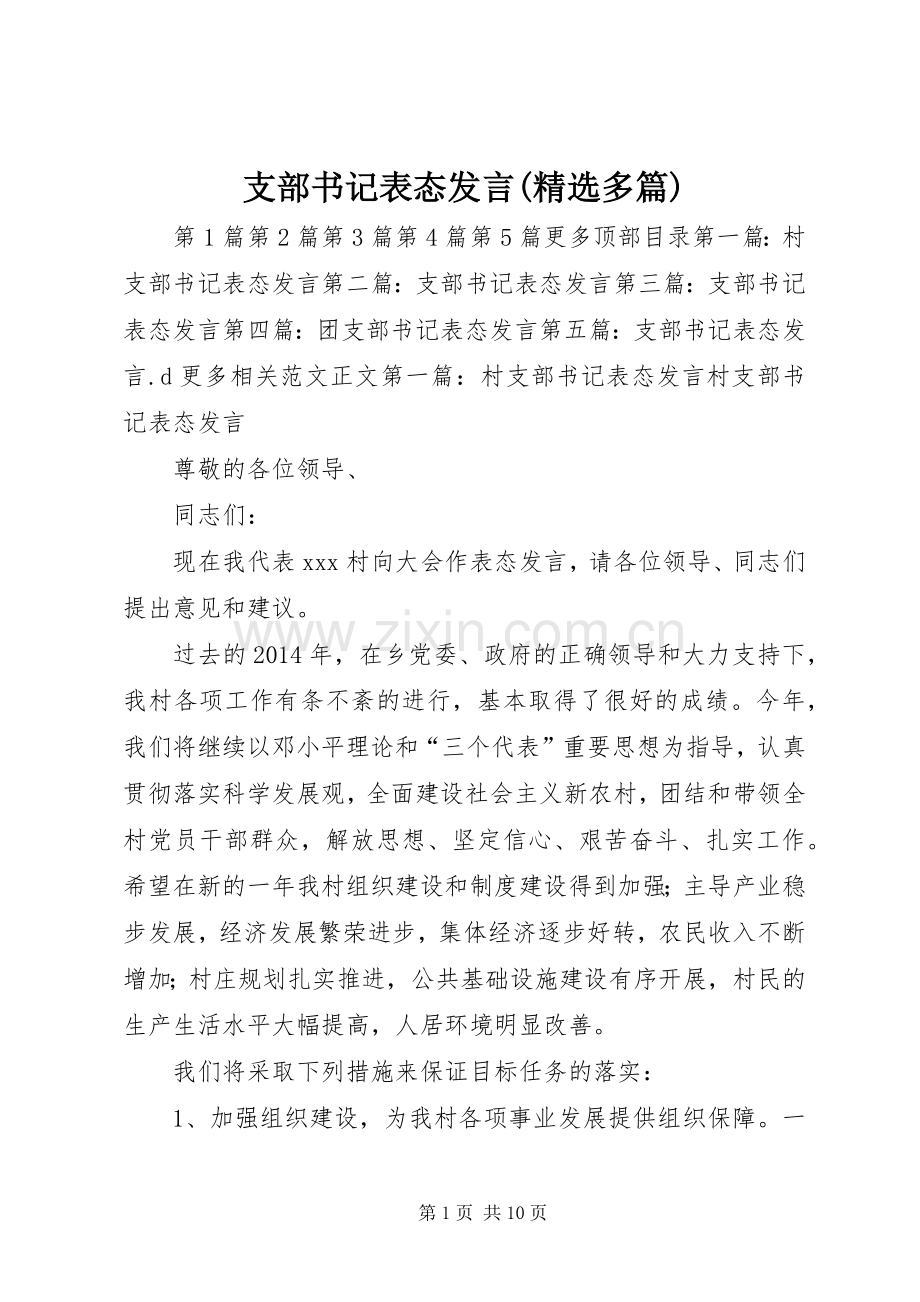 支部书记表态发言(多篇).docx_第1页