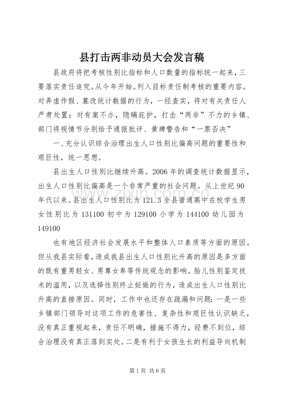 县打击两非动员大会发言稿.docx_第1页