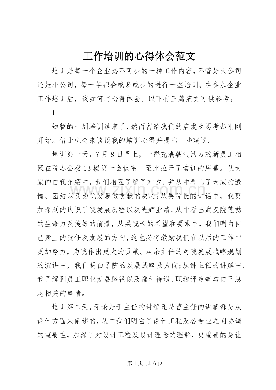 工作培训的心得体会范文.docx_第1页