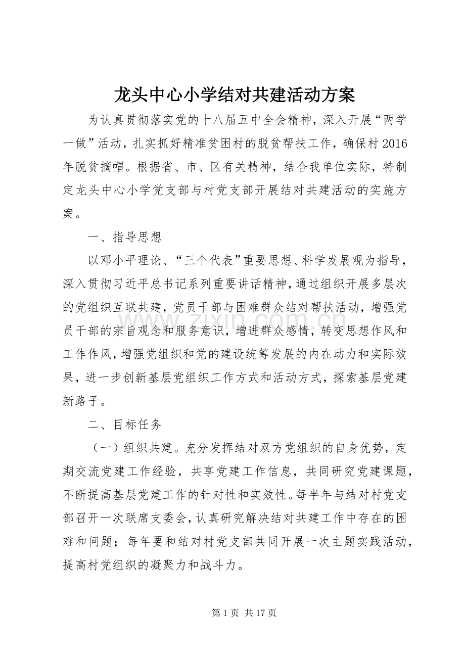 龙头中心小学结对共建活动实施方案.docx_第1页