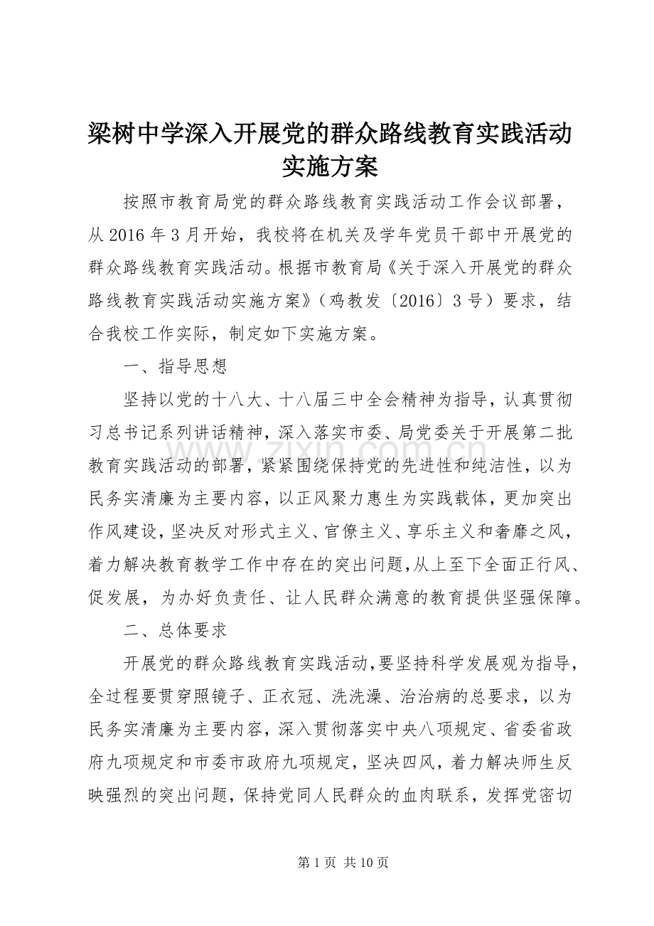 梁树中学深入开展党的群众路线教育实践活动方案.docx_第1页