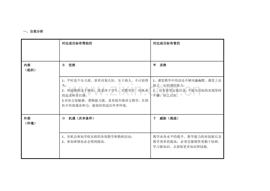 任务表单2：个人自我诊断SWOT分析表.doc_第1页