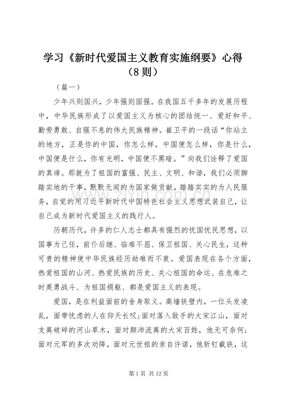 学习《新时代爱国主义教育实施纲要》心得（8则）.docx_第1页