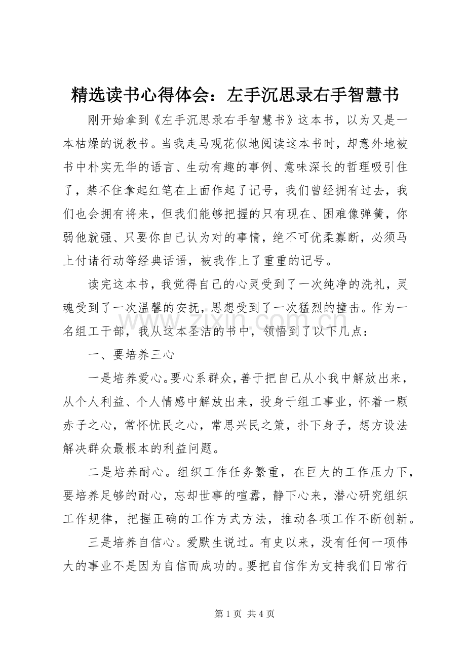 读书心得体会：左手沉思录右手智慧书.docx_第1页