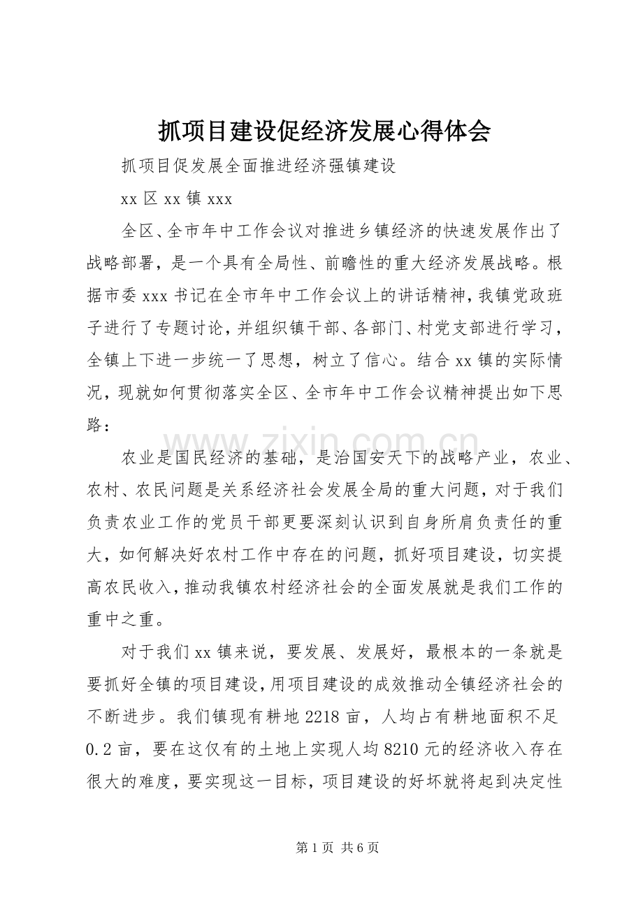 抓项目建设促经济发展心得体会.docx_第1页