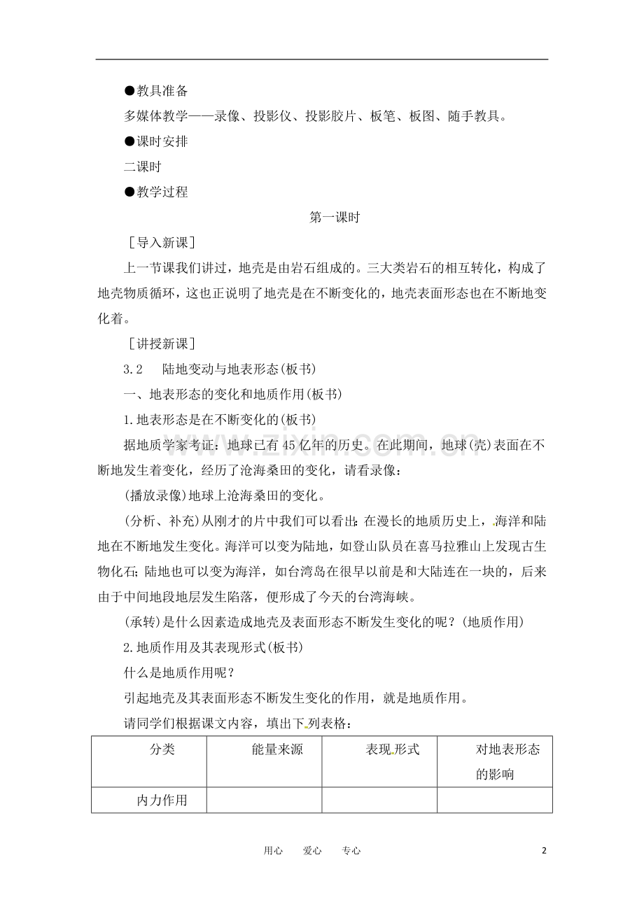 高一地理-3.2地壳变动与地表形态教案-人教大纲版必修上册.doc_第2页