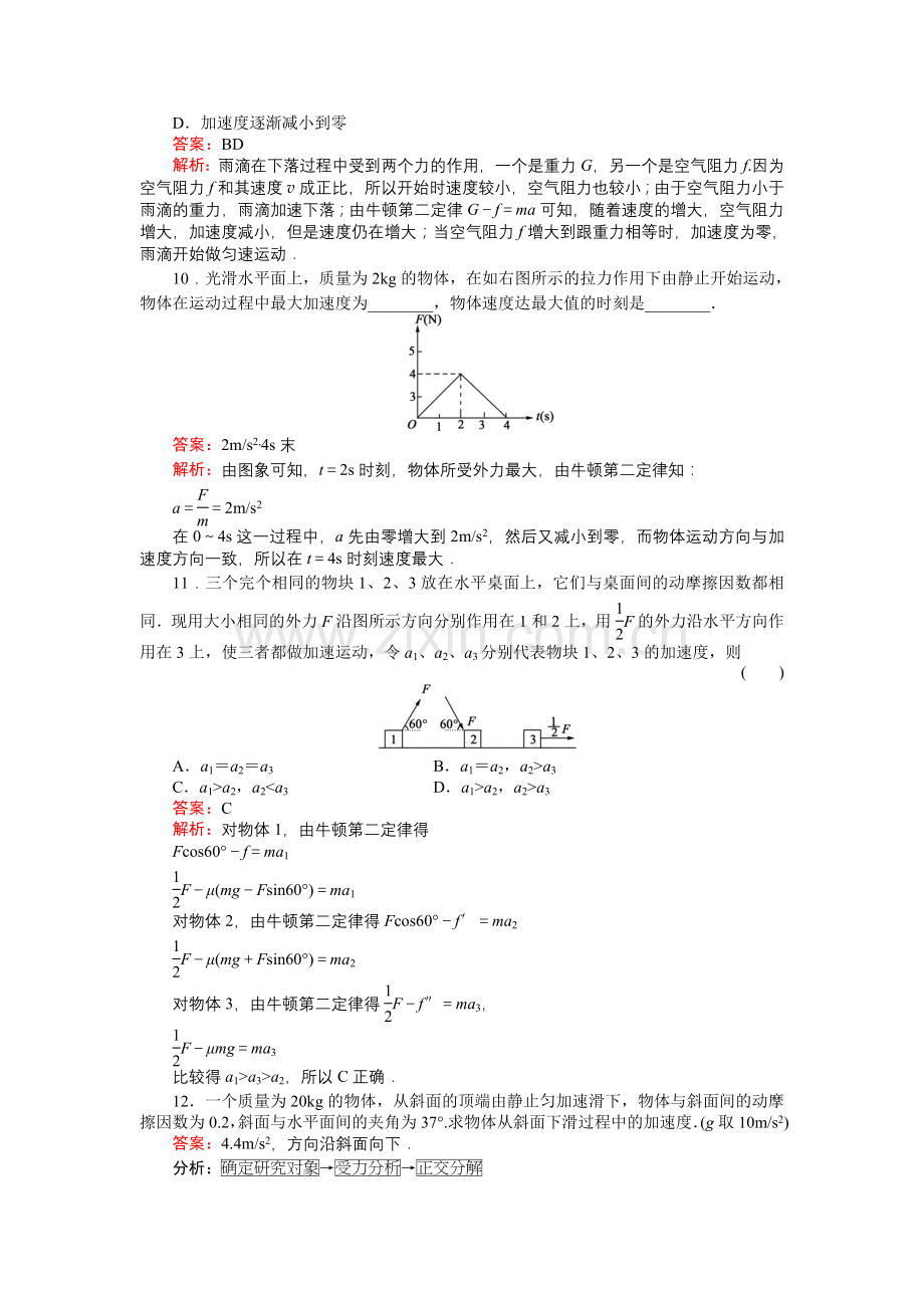 《绿色通道》人教版物理必修1课后梯级演练4-3.doc_第3页