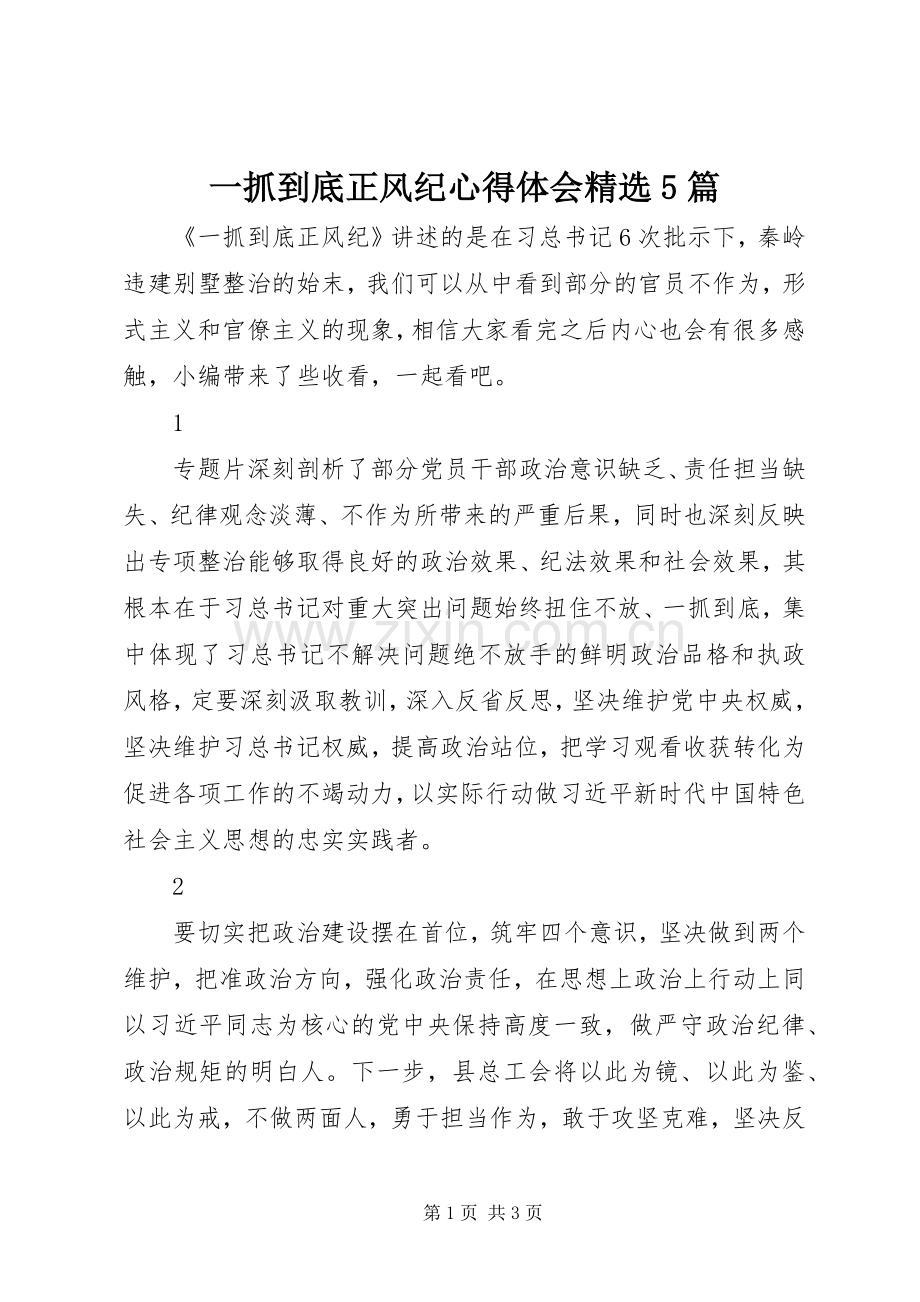 一抓到底正风纪心得体会5篇.docx_第1页