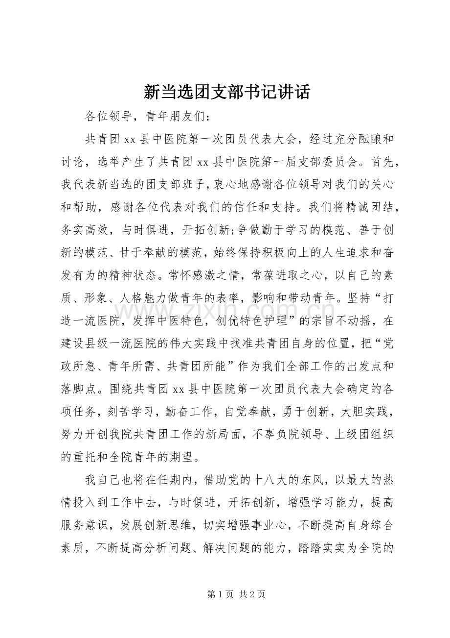 新当选团支部书记讲话.docx_第1页