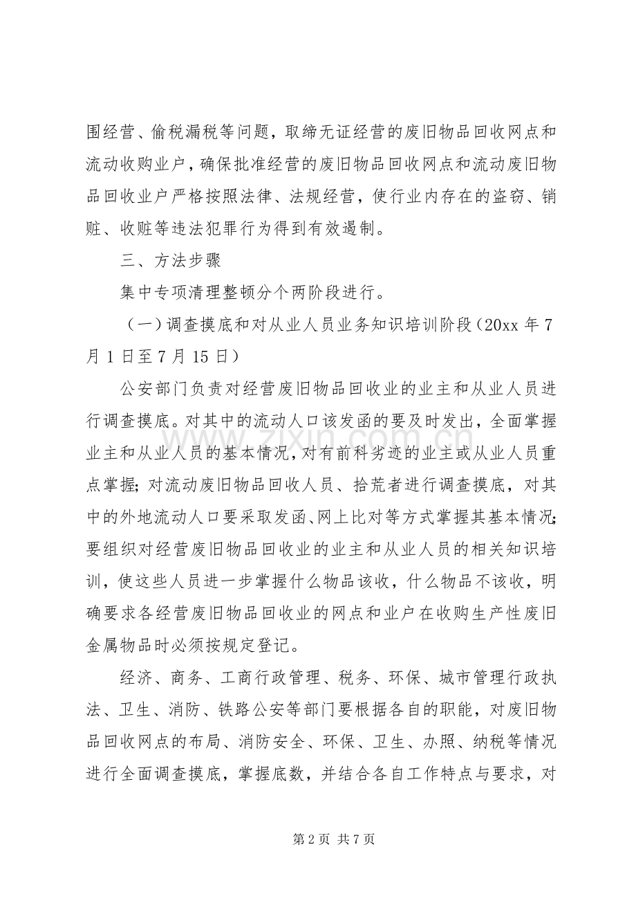 清理整顿废旧物品回收业专项行动的方案.docx_第2页