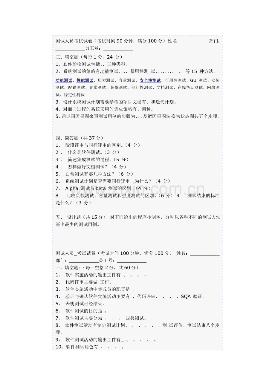 软件测试工程师测试试题大集合包括答案.doc_第1页