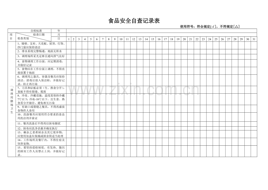 餐饮单位食品安全自查自纠记录表.doc_第1页