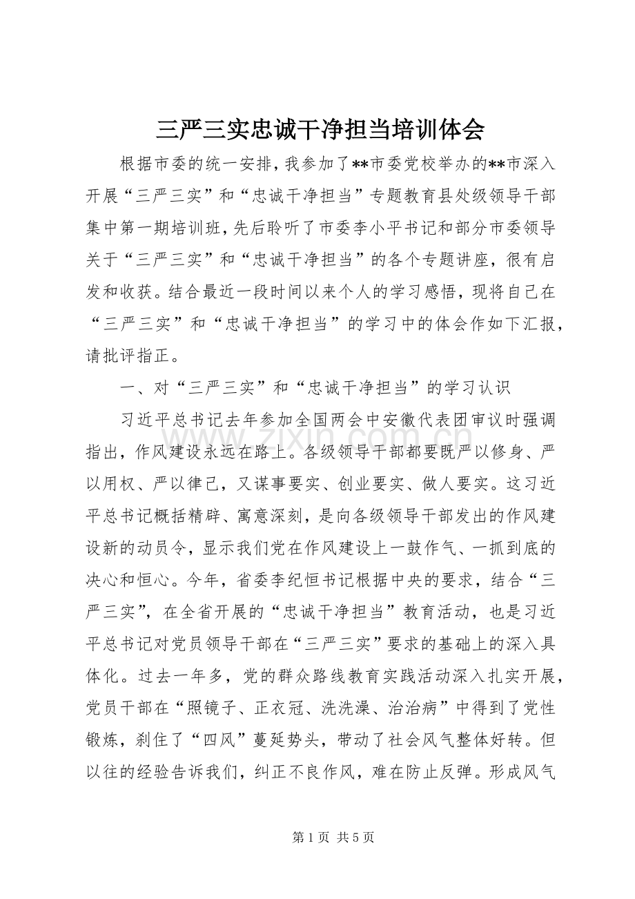 三严三实忠诚干净担当培训体会.docx_第1页