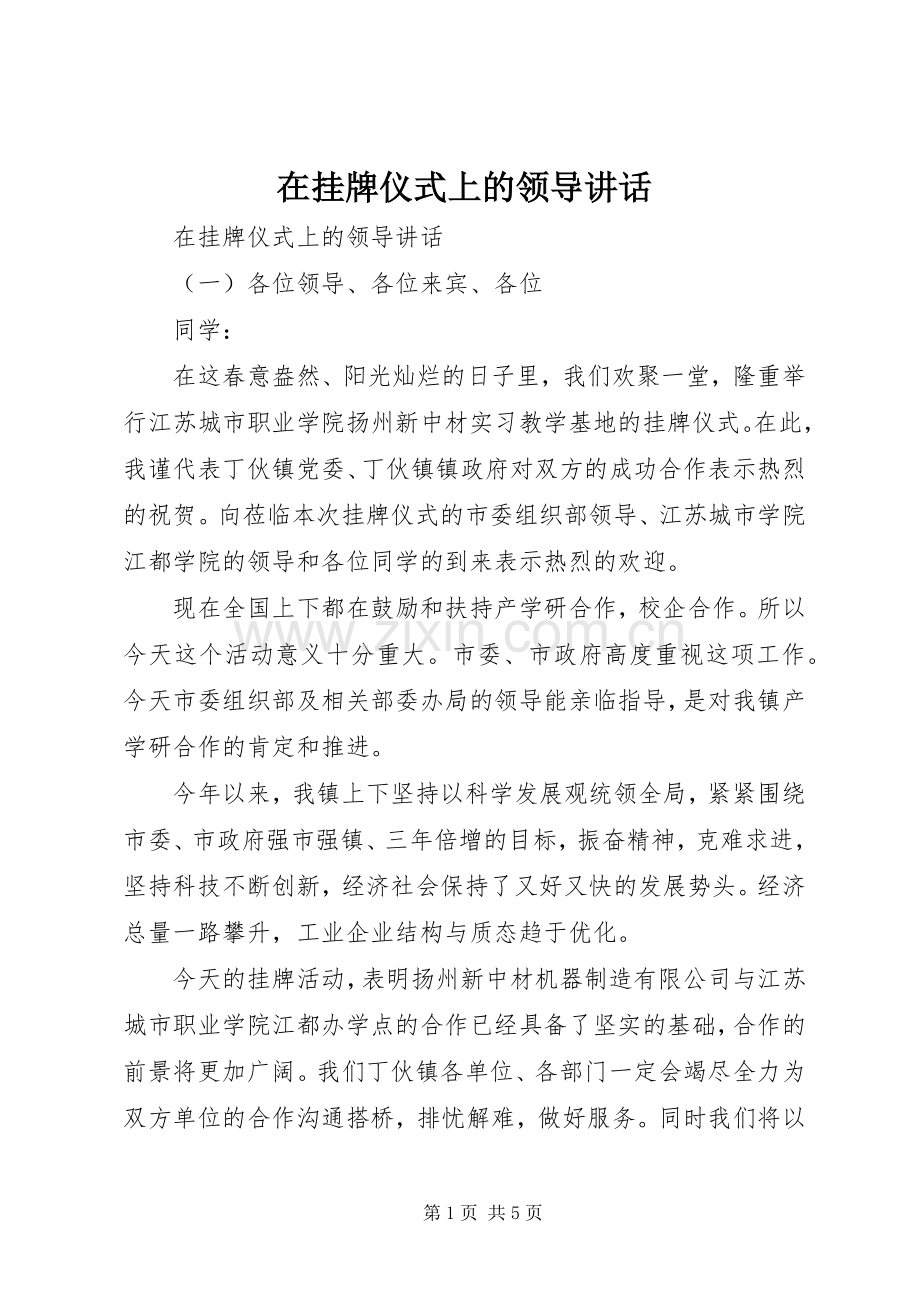 在挂牌仪式上的领导讲话.docx_第1页