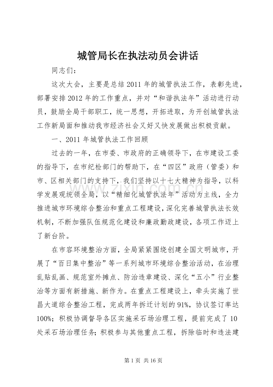 城管局长在执法动员会讲话.docx_第1页