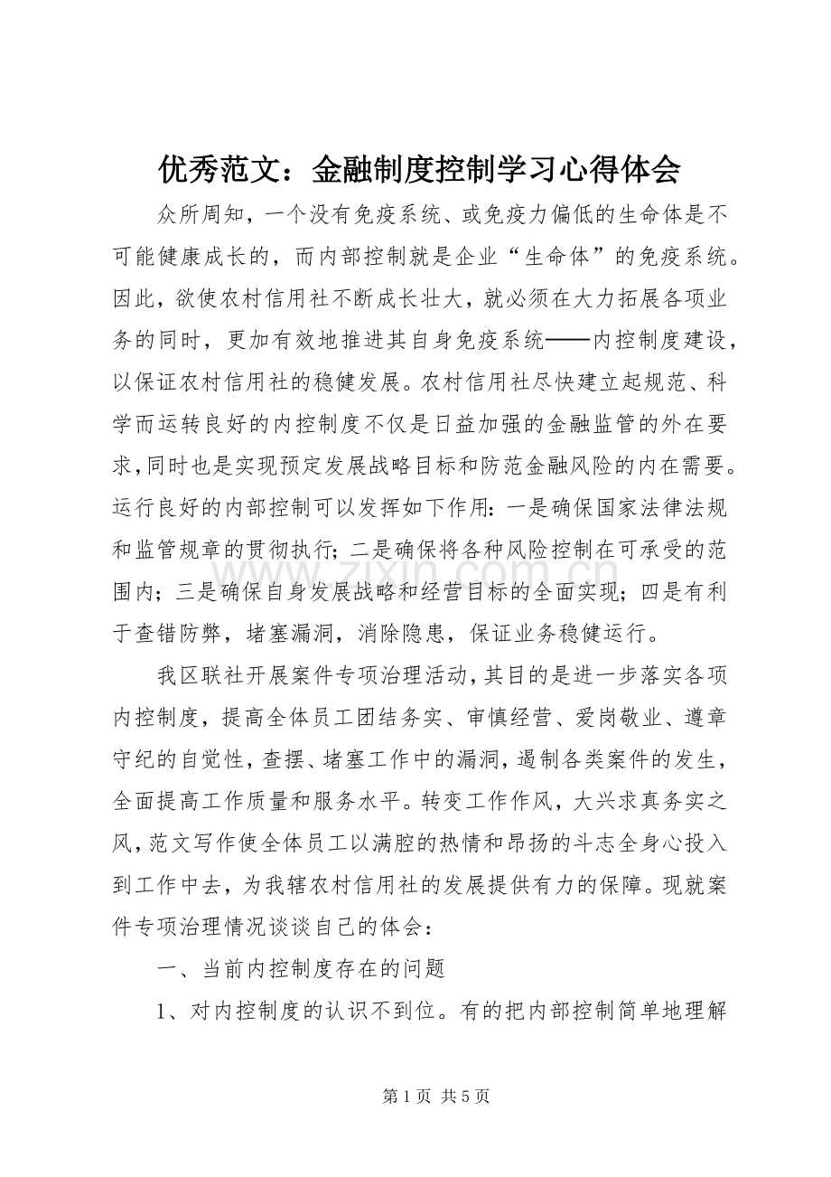 优秀范文：金融制度控制学习心得体会.docx_第1页