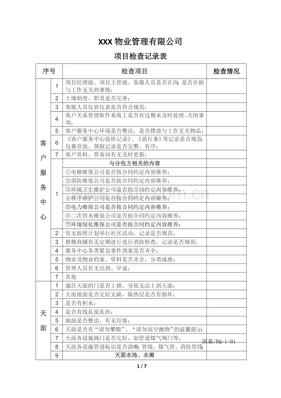 物业公司项目整改检查表.doc_第1页