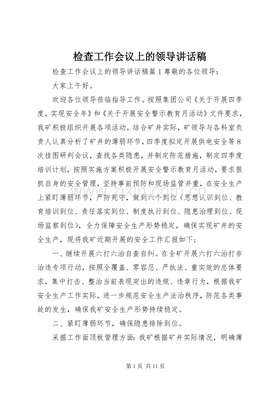 检查工作会议上的领导讲话稿.docx_第1页