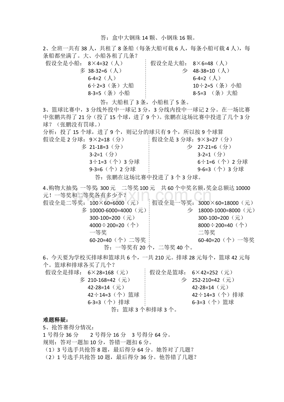 人教2011版小学数学四年级鸡兔同笼课后作业及难题分析.docx_第2页