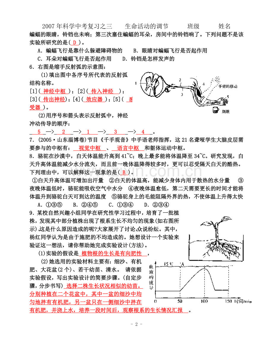 中考生物复习之三《生命活动的调节》含答案.doc_第2页