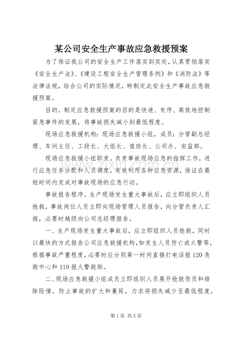 某公司安全生产事故应急救援预案 .docx_第1页